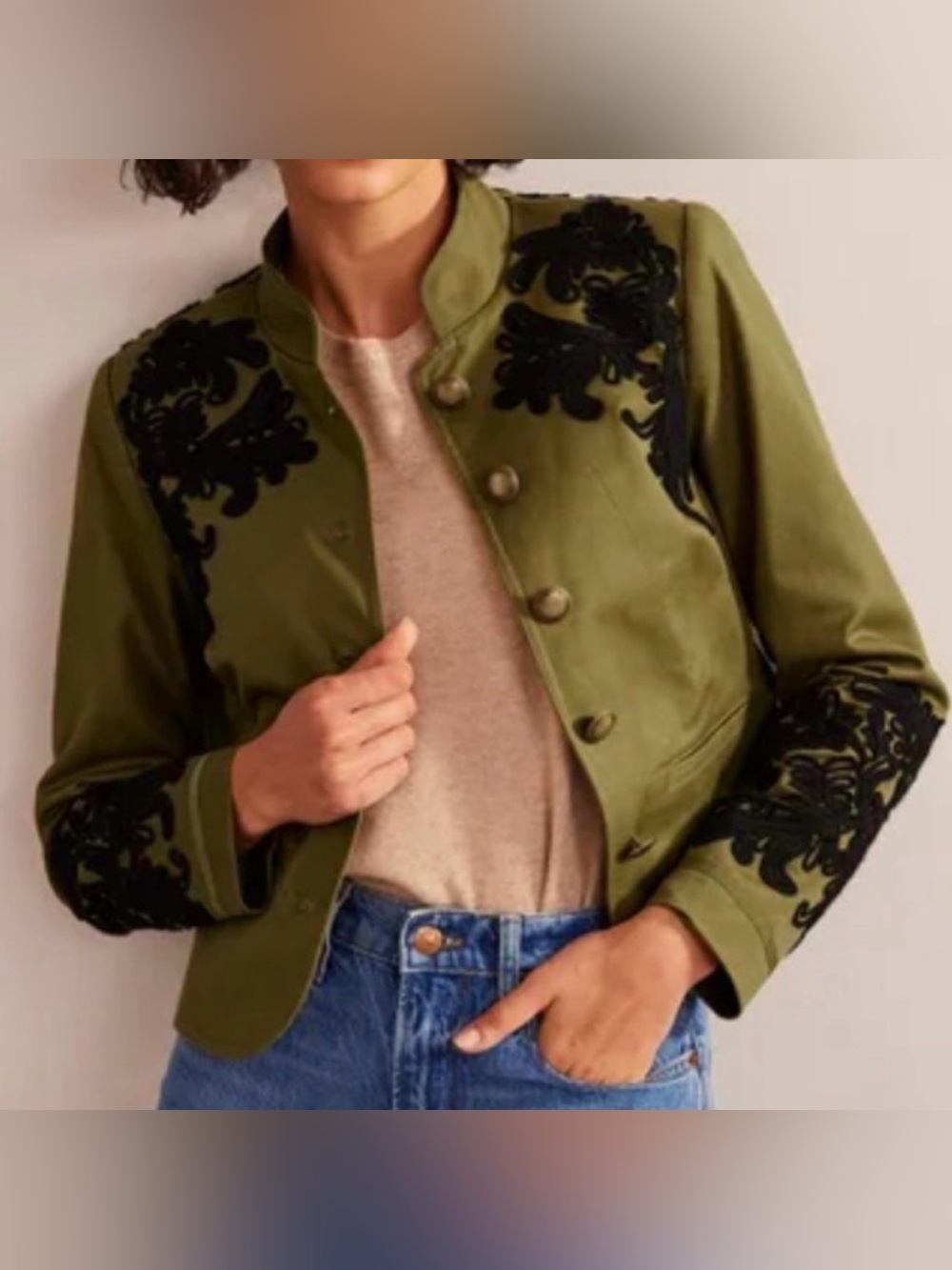 Boden Warwick Olive Green Embroidered Military-Style Jacket size 12 New